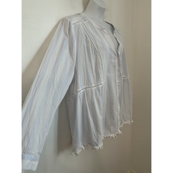 Lane Bryant Top Tunic Plus Size 28 Boho Blue White Stripe Crochet Raw Hem - Picture 3 of 10